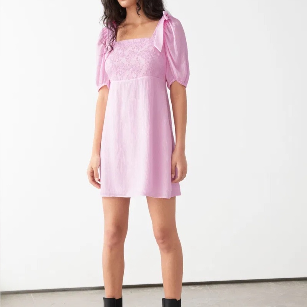& Other Stories Pink Puff Sleeve Mini Dress Size 10 - Picture 11 of 13